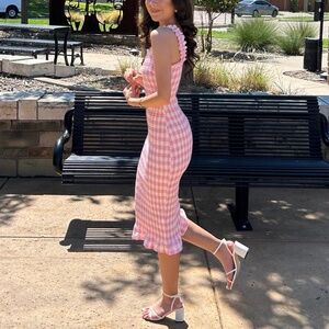 Pink Gingham Midi Dress